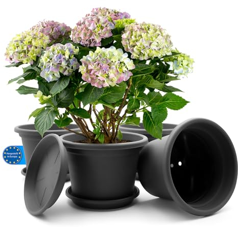 BigDean 4 Stück Blumentopf mit Untersetzer rund ø 20 cm Anthrazit – wetterfester Pflanzkübel Made in Europe