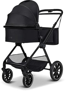 MOON CLICC Onyx/Melange, with Tub and Sports Car Seat, up to 22 kg, Foldable with Sports Seat, Including Changing Bag, Footmuff, Rain Cover and Adapter, Collection 2025