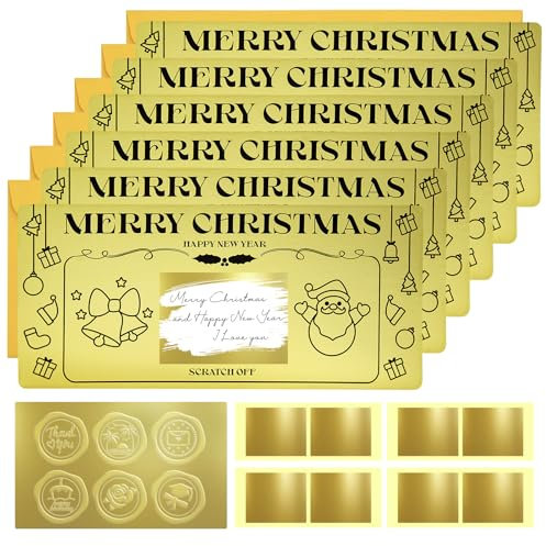 6 Weihnachtskarte mit Umschlag, Weihnachts-Rubbelkarte Überraschungsgeschenk Enthüllung, Glückliche Neujahrskarte, Goldenes Ticket zum Schreiben Ihrer eigenen Spezial für Freundin, Familie, Freund