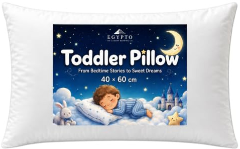 EGYPTO 1 Pack Anti-Allergy Toddler Cot Bed Pillow 40 x 60 cm | Soft & Breathable Hypoallergenic Kids Pillow for Babies & Toddlers | Lightweight Hollowfibre Filling | Machine Washable
