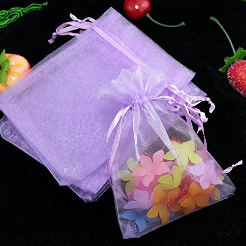 PTNKUIIY 100 sacchetti in organza, regalo in organza, da riempire, 30 x 40 cm, con coulisse, per matrimoni o feste, Natale, lilla #
