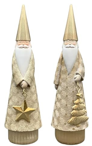 Hygge Weihnachtsmann-Figur Set Stern & Baum Weihnachtsdekoration, 23 cm - Moderne Weihnachtsdeko innen & außen - Nikolaus Winter-Deko in Gold perfekt als Tischdeko, Fensterbank, Tür & Garten