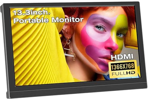 Lrtzcbi Portable Monitor 13.3 inch, HD 1366x768P LED Screen Small HDMI Display Built-in Speaker and HDMI VGA Port, Portable Monitor for Laptop PC Mac Xbox PS4/5 Computer