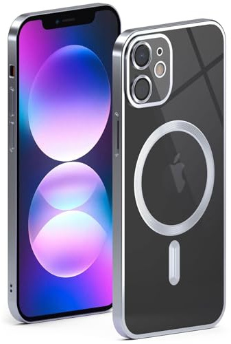 ONEFLOW für iPhone 12 Hülle für MagSafe mit Kameraschutz, Schutzhülle induktives Laden Durchsichtig, Handyhülle iPhone 12 Case Magnetisch, Silber