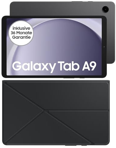 Samsung Galaxy Tab A9 LTE Android-Tablet, 64 GB Speicherplatz, Großes Display, Satter Sound, Simlockfrei ohne Vertrag, Graphite+Book Cover, Black
