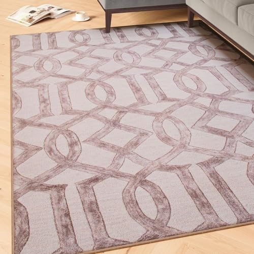 Machine Washable Brown Beige Cotton Rugs Contemporary Pattern Stain Resistant Liquid Repellent Living Area Bedroom Rug 200cm x 290cm (6ft 7 x 9ft 6)