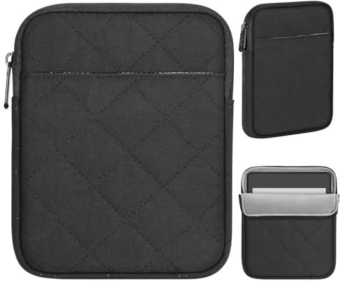 MoKo 6-7 inch Kindle Sleeve Compatible with 7 KindleColorsoft 2024, 6.8 Paperwhite 2021, 6 Kindle (11th Generation) 2022,Padded Bag with Dual Pockets & Pen Holder, Tucked Cotton Black