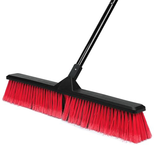 24 Push Broom Outdoor with 63 Long Handle and Stiff Bristles, Heavy Duty Outdoor Broom for Workshop, Garage, Concrete, Patio and Deck Floor Cleaning
