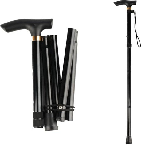 Bâtons de marche pliables pour femmes, bâton pliable pour homme, noir, robuste, 85 à 95 cm, télescopique, réglable, poignée extensible et ergonomique
