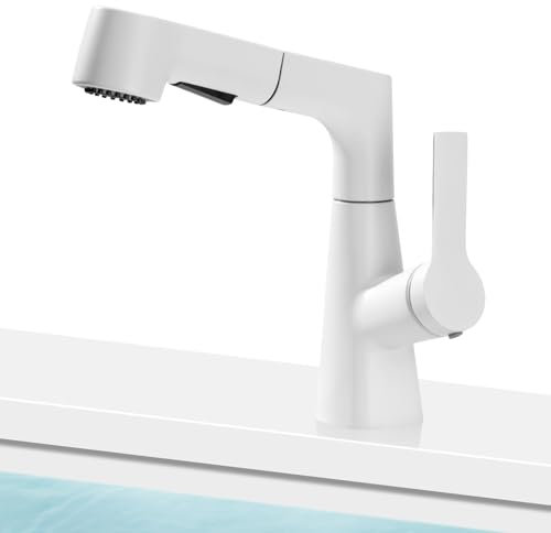 Robinet Cuisine Douchette Mitigeur Cuisine Pivotante à 360 Robinet 3 Modes Salle Bain Haut Peut avec Monotrou L'Eau Froide et Chaude pour Évier Cuisine Ou Lavabo Blanc