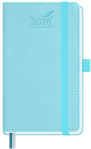 BEZEND Taschenkalender 2026 Klein 15,5 x 9 cm | Kalender 2026 Buchkalender 1 Woche 2 Seiten | Terminplaner 2026 Wochenplaner A6 mit Stiftschlaufe & PU-Leder Hardcover - Himmelblau