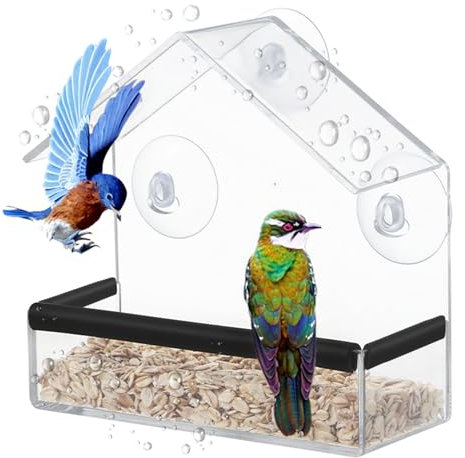 Vogelhaus Fensterscheibe, Bird Feeders, Acryl Vogelhäuschen für Fenster Futterhaus für Vögel, Transparent Vogelfutterhaus zum Aufhängen, Futterspender mit Saugnäpfen für Wildvögel Finken Bluebirds