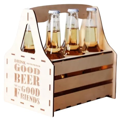 Uonguon Porte-bouteilles de bière, 24 x 18 x 25 cm, réutilisable, distributeur de soda en bois pour voyage, barbecue, boissons, camping, extérieur, voiture, pêche, multicolore, L, Unisexe