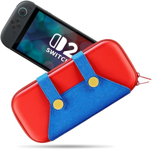 PALPOW Pochette de Transport Compatible avec Nintendo Switch 2, Housse Protection avec 10 Rangements pour Cartridges de Jeux, Etui à Coque Rigide et Stockage - Rouge Bleu