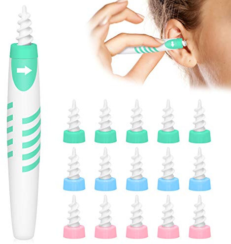 Ear Wax Remover, Ear Wax Removal Tool with 16 pcs Soft Silicone Washable Tips, Spiral Ear Cleaner Earwax Removal Cleaning Kit for Adults Kids