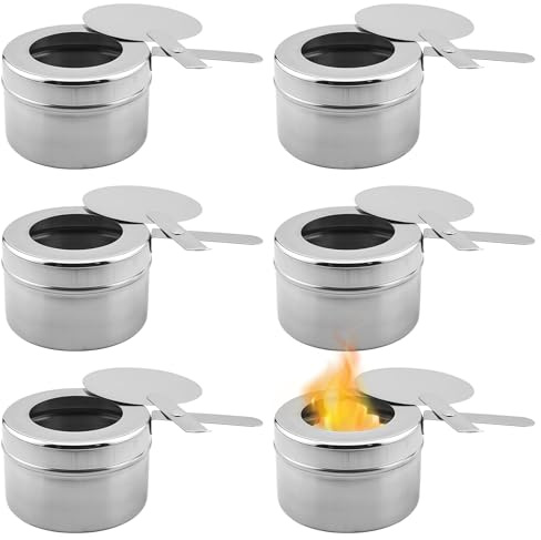 Sporgo Pack of 6 Fuel Paste Containers: Stainless Steel Fuel Paste Container with Lid, Portable Fuel Paste Container Fondue Burner Outdoor for Warming Containers, Buffet Accessories, Fondue, Camping
