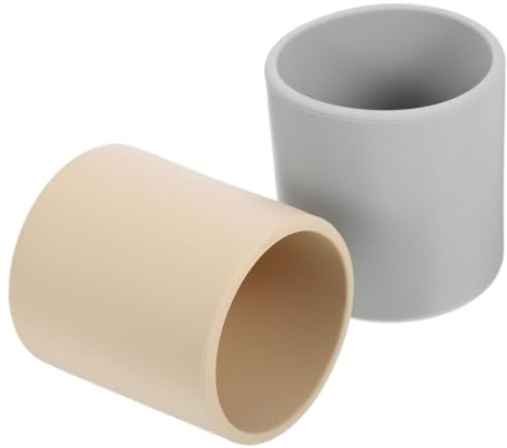 iplusmile 2 piezas Tazas de Silicona para Aprendizaje de Bebida para Bebés y Pequeños Entrenamiento Independiente Colores Gris y Beige Desarrollo de Habilidades Orales