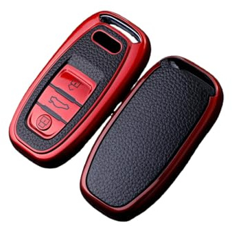 Jetoday Schlüsselhülle kompatibel mit Audi A6 – TPU Schutzcover in Lederoptik, 3 Tasten, Keyless Go, Rot