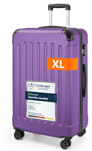 YONSLY Gepäck Suitcase Reisekoffer, Trolley Rollkoffer Handgepäck, Hartschalenreisekoffer mit 360° Lenkrollen, Zahlenschloss, Mehrstufiger Teleskopgriff (XL, Lila)
