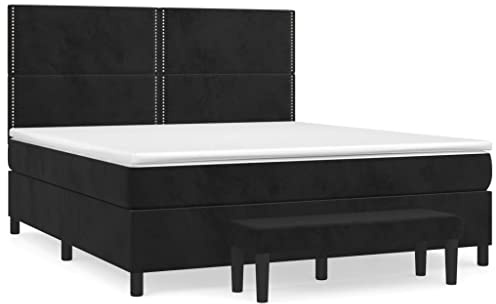 mtlskopl Boxspringbett 180x200 cm Schwarz Samt mit Taschenfederkernmatratze und Bank Modernes Design für Schlafzimmer und Gästezimmer