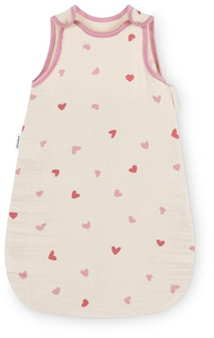 Ehrenkind® Baby Sommerschlafsack Rund Musselin 0.5 TOG | aus weicher OEKO-TEX zertifizierter Bio-Baumwolle | Sommer Baby Schlafsack Baby 0.5 TOG Gr. 50/56 Natur Herzen