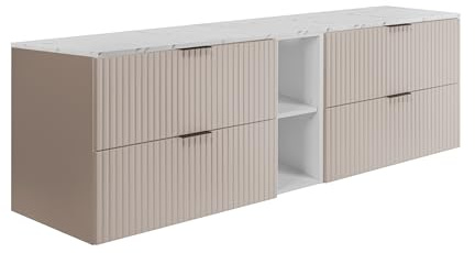 3E 3xE living.com Wandhängender Badezimmerschrank, Kaschmir/weißem Marmor-Optik (MDF), 180 x 57 x 46 cm