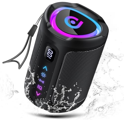 aowoka Altavoz Bluetooth portátil inalámbrico con Luces LED, Pantalla Digital Inteligente+Smart EQ, Altavoz Bluetooth Potente Bass Boost, Bluetooth 5.4, Speaker para Viajes/Deportes/Fiestas/Ciclismo