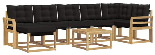 vidaXL Outdoor-Sofagarnitur mit Kissen 8 pcs Weiß und Schwarz, Moderne Minimalistische Gartenlounge, Robuste wetterfeste Möbel, Bequeme Texilene Couch, Sitzplatz für den Garten