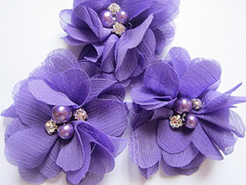 YYCRAFT 20 Stück Chiffon Blumen mit Strass und Perlen Hochzeit Dekoration/Haar Accessoire Handwerk/Nähen Craft(Violett,5cm)