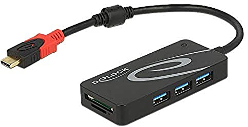 DeLock Externer USB 3.1 Gen 1 Hub USB Type-C > 3 x USB Typ-A + 2 Slot SD Card Reader schwarz