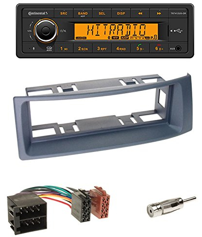 Einbauset: Continental TR7412UB-OR Autoradio mit BT USB MP3 + DIN Radioblende dunkelgrau + ISO-Adapter Antennenadapter ISO - DIN für Renault Mégane I Coach/Coupé Mégane I Scénic (JA) 11/1996-08/1999