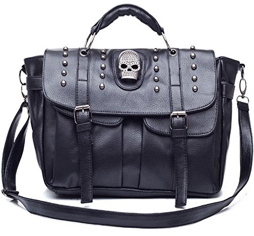 FiveloveTwo Damen Handtasche Griff Tasche Schultertaschen Shopper Umhängetaschen Punk Schädel Schwarz Geldbörse Handtasche
