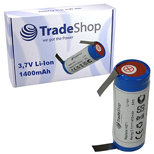 Trade-Shop Premium Li-Ion Akku 3,6V/3,7V 1400mAh 18500-Zelle 52mm x 18,5mm mit U-Lötfahnen 5mm