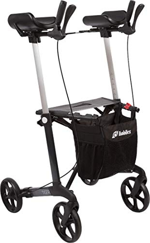 FabaCare Arthritis Rollator Set Tiger mit Softrädern Aluminium, faltbarer Alurollator, gepolsterte Armauflagen, höhenverstellbarer Arthritsrollator, mit Tasche, Anthrazit