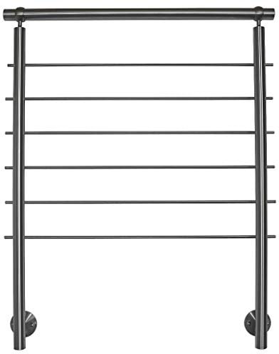 TIBU Edelstahl Geländer Handlauf für seitliche Montage 0,8m - 5,95m für Treppe Balkon Terrasse mit waagerechte Streben - Variante: Länge 200 cm mit 3 Pfosten und 6 Streben Seitenabstand 30mm