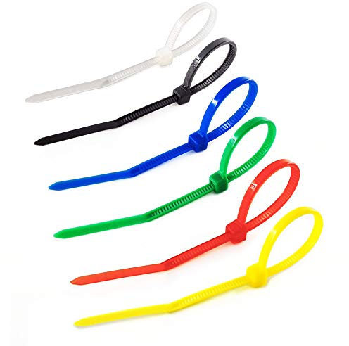 HS Kleine Bunte Kabelbinder, 15,2 cm, 600 Stück, Mehrfarbig, geeignet für Deko, Kranzbinden, Bunte Kunststoffbinder Gelb, Schwarz, Weiß, Blau, Rot, Grün für Kabelmanagement