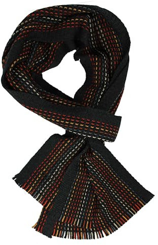Rotfuchs Strickschal Herrenschal Damenschal Unisex reine Wolle gestreift feinstrick mit Fransen mehrfarbig (rot (LXB) 190 x 25 cm)