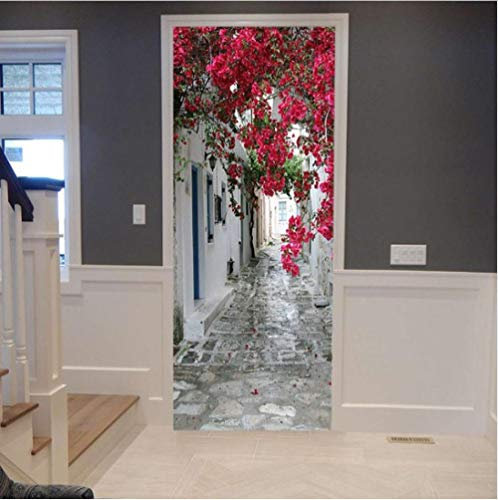 Sticker de Porte Trompe l'Oeil Effect 3D Paysage extérieur 95cm x 215cm Auto-Adhésif Amovible impermeable Autocollant Poster de Porte Stickers muraux pour Salon Cuisine Chambre Salle de Bain Mur