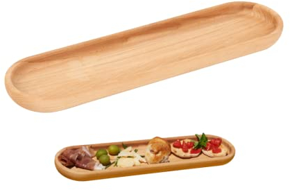 Vassoio Unico, Forma Lunga Stondata, Ideale per aperitivi, Legno di Faggio, 46 x 12 x 3 h cm