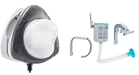 Intex Punto de Piscina led magnético & Skimmer Deluxe Filtro 3.028 l/h Easy Set-Metal Frame, 49x43x34 cm, Color Blanco