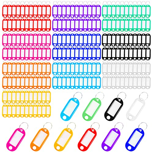 QUACOWW 200 Piece Multi-Coloured Key Tags with Split Ring - Key Fobs & Labels for Luggage, Office, Pets