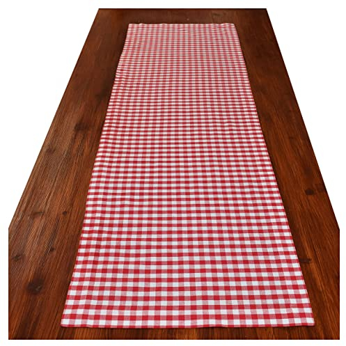 Tischläufer Hannah hochwertige Landhaus-Tischdecke rot-weiß kariert | weiche rustikale Tischdeko Karo-Muster | langlebig, pflegeleicht Küche und Ferienhaus | Tischband Länge x Breite 100 x 40 cm