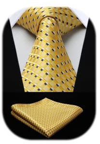 HISDERN Krawatten Für Herren Gepunktete Klassische Taschentuch Formelle Elegant Krawatte & Einstecktuch Set Für Hochzeit Party Business (Gelb)