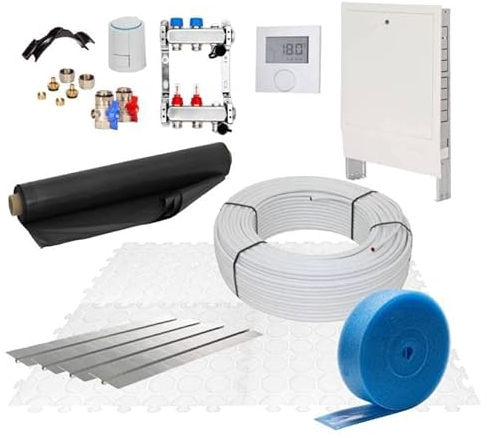 Fußbodenheizung Warmwasser Set 90m² Trockenestrich 25 mm Dämmplatte PE-RT Regelung D