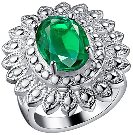 Skcess Damen Ringe Weiß Vergoldet, Damen Ring Grün Blume Zirkonia Verlobungsringe Größe 54 (17.2)