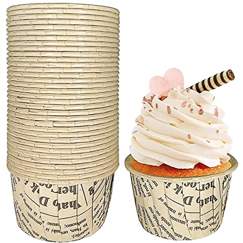 Frepea 50 Stücke Cupcake Formen Papier Muffinförmchen Papier Antihaftbeschichtet Einweg-Backbecher für Halloween Geburtstage Hochzeiten Partys (Rohholz-Zeitung) (Rohholz-Zeitung)