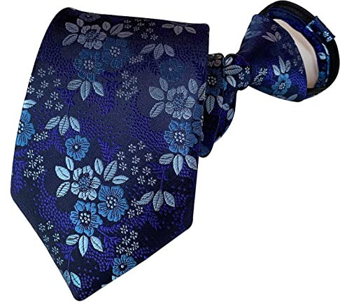 Herren-Krawatte mit Reißverschluss, vorgebunden, einfarbig, kariert, gestreift, für Hochzeiten, Business, formelle Krawatte, Violett mit Blumenmuster, Einheitsgröße
