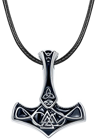 REIOT Viking Thors Hammer Halskette Geflochtenes Leder Herren Mjölnir Halskette Nordische Mythologie Amulett Anhänger Schmuck