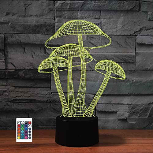 SUPERRUIDALONG 3D-Pilz-Fernbedienung, 16 Farben, Nachtlichter, Illusion, Acryl, LED-Tisch, Nachttischlampe, Kinderzimmer, Schreibtisch, Dekoration, Geburtstagsgeschenke, Spielzeug für Kinder