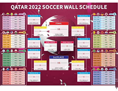 Ecogbd Fussball WM 2022 Affiche de plan de match Qatar Coupe du Monde de football A2 Taille Plan de match Affiche pour la maison, le bureau, le bar, la fête